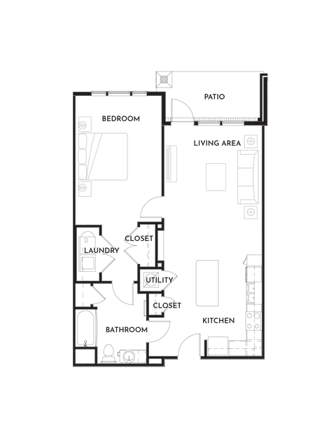1BR 1BA (863 SF) Floor Plan at The Villas at Germantown, Memphis, TN, 38125